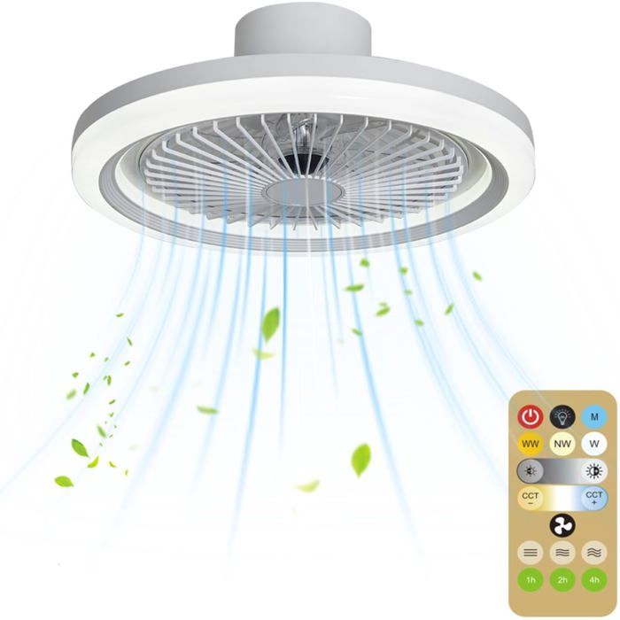 Ventilateur Plafond avec Lumières et Télécommande 36W Silencieux Lumière Intelligente LED Lampe Intégrée et Télécommande Dimmable