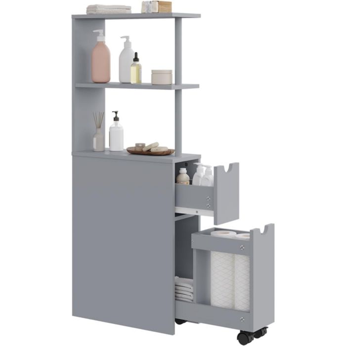 Armoire Salle de Bain Étroite EUGAD - Meuble dAppoint avec roulettes - 19x45x113cm - Gris