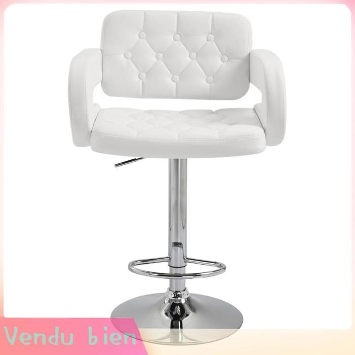 LIA Tabouret bar pivotant réglable dossier accoudoirs blanc 61x50x93-113cm