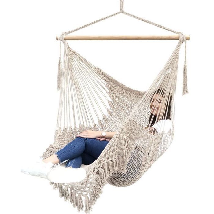 Chaise hamac suspendue – corde coton – barre bois – int/ext