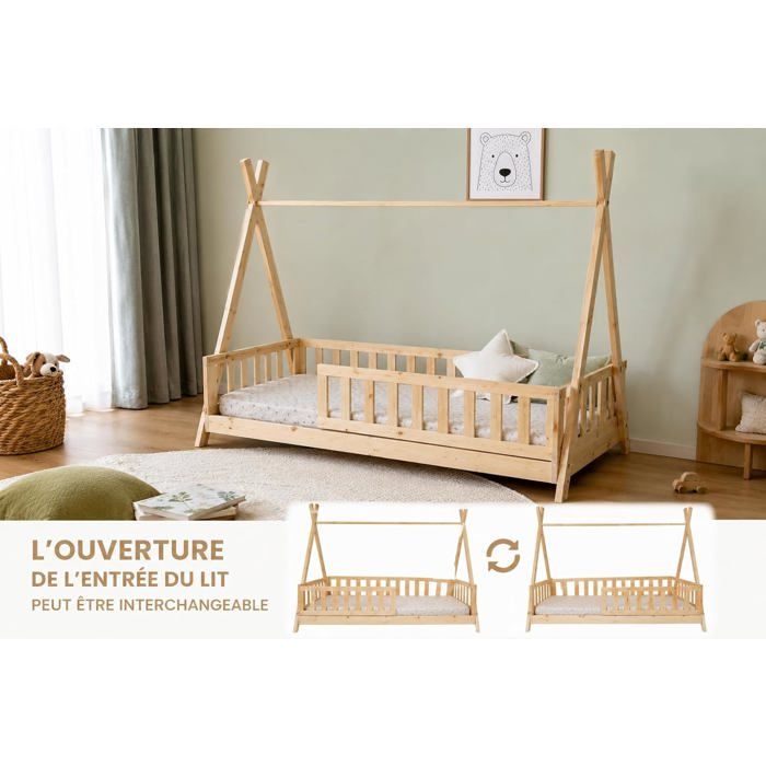 Lit cabane Enfant Bosco - Bois 90x190 cm (Lit Cabane