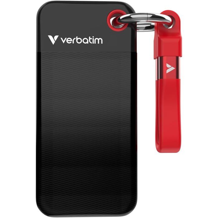 143 Disque SSD externe Verbatim Pocket - 256Go (Noir/Rouge)
