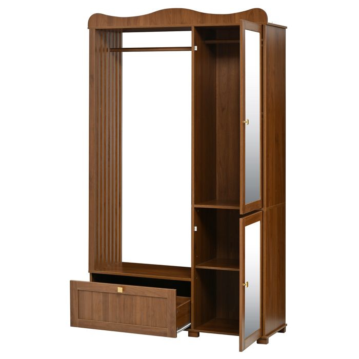 Armoire penderie avec miroir et portant ouvert tiroir + 2 portes compacte pour chambre et entrée