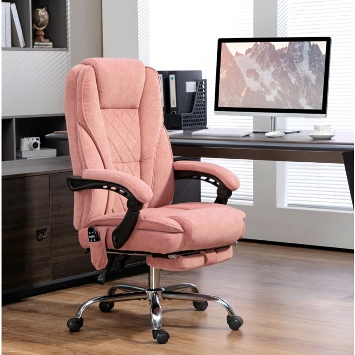 Chaise de bureau massante ergonomique avec chauffage lombaire et repose-pieds - MODENVIE - polyester rose
