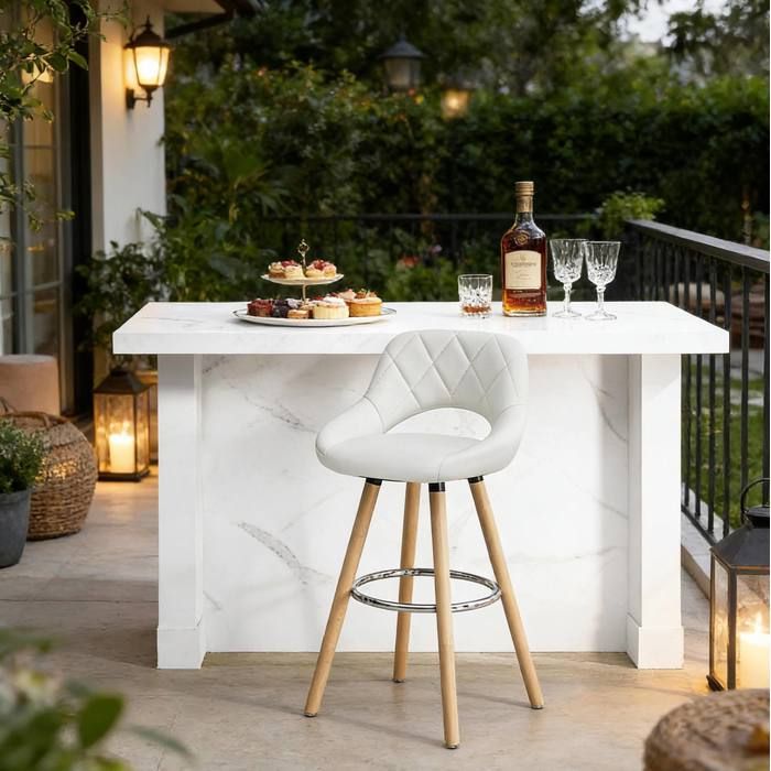 Tabouret de Bar avec Dossier et Assise Haute 100 kg pour Intérieur - ELVMI - Bois Massif Simili Cuir Blanc