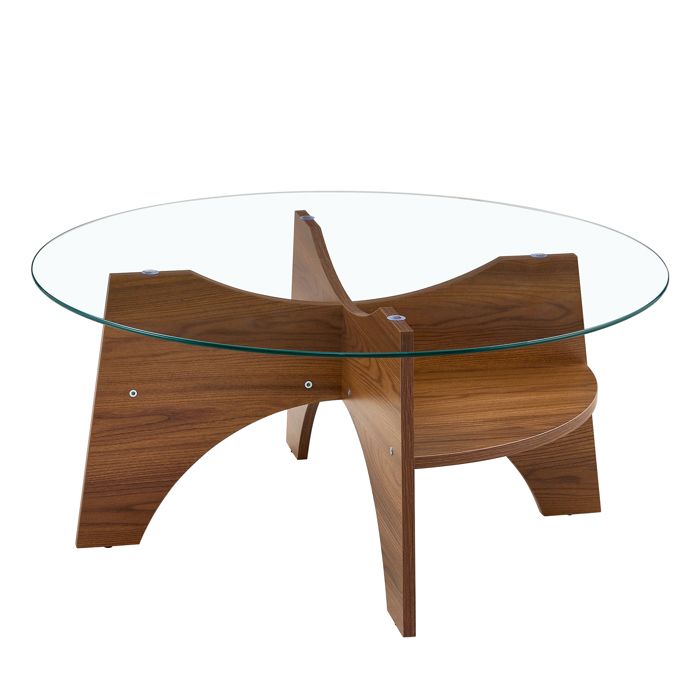 Table basse - FURNITURER - Ronde Ø80 cm - Plateau verre - Piètement structuré bois - Hauteur 36 cm Table basse - FURNITURER - Ronde Ø80 cm - Plateau verre - Piètement structuré bois - Hauteur 36 cm