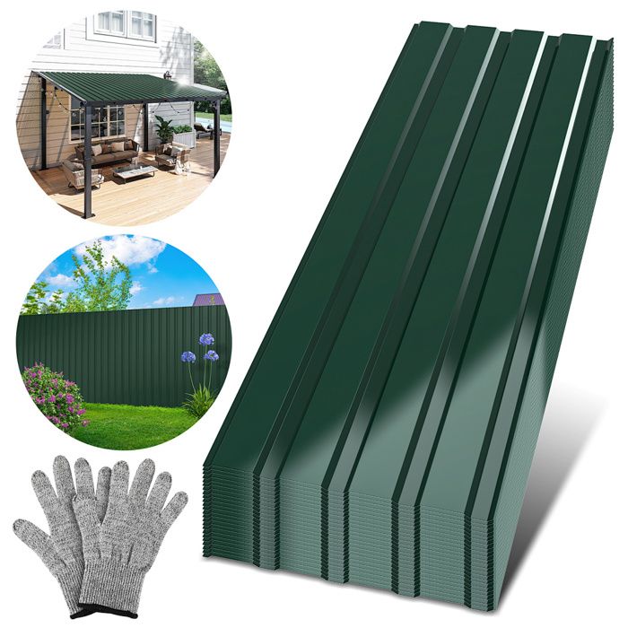 12 pièces Feuille de toiture Amovible Panneaux de toit Feuilles de toit Métal Feuille trapézoïdale tôle profilée Draps Léger 6 m²