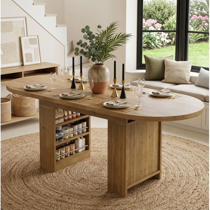WOVREO Table à manger extensible 150/200 x 90 cm style scandinave avec rangement ouvert MDF coloris chêne