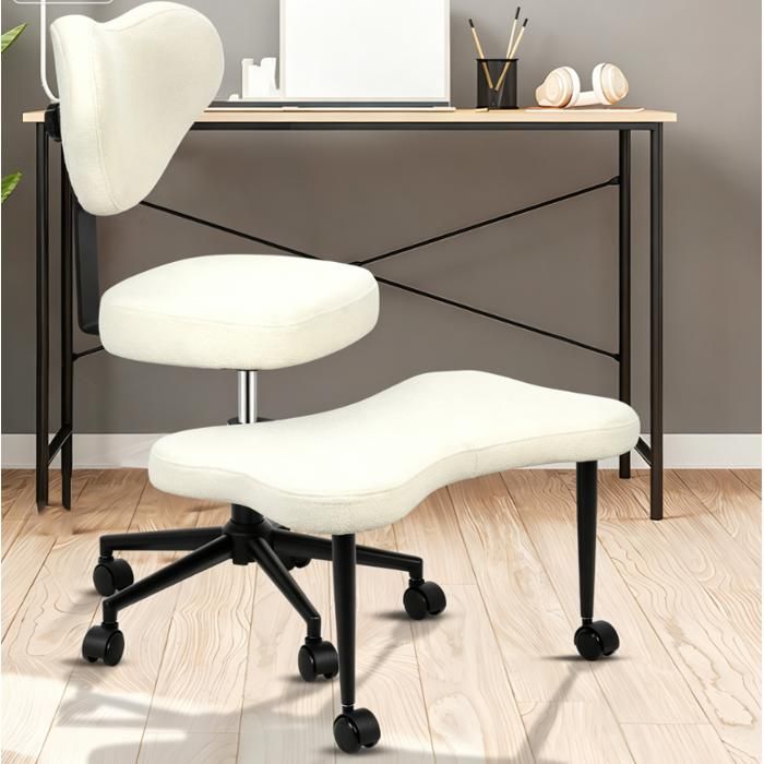 Chaise de bureau ergonomique - Chaise à Genoux dossier réglable en hauteur - avec soutien lombaire - repose-pied pivotant 360° blanc