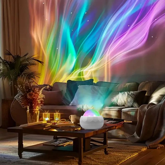 Projecteur d’Aurores Boréales LED Lampe de Projection Ambiance Multicolore Veilleuse Créative pour Chambre Salon et Soirées