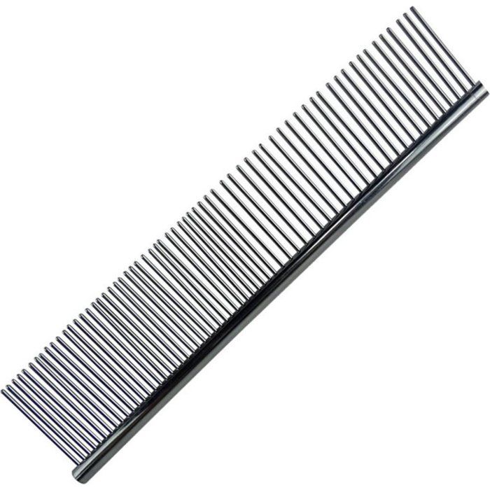 Peigne pour chien en acier inoxydable dents fines et larges poignée ronde pour chiens moyens et grands 4 x 16 cm