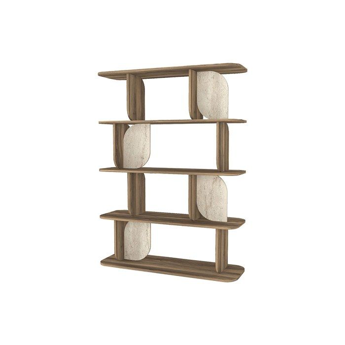 Etagère avec 4 tablettes - Naturel foncé et effet travertin beige - NELERIA Etagère avec 4 tablettes - Naturel foncé et effet travertin beige - NELERIA