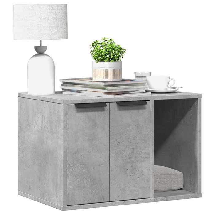 vidaXL Meuble cache-litière gris béton en bois d’ingénierie portes réversibles et rangement