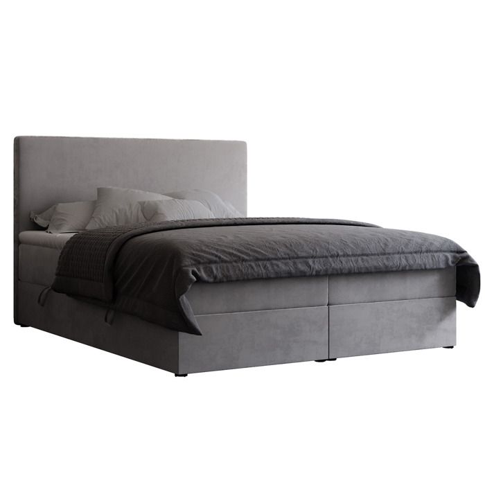 Lit Coffre GIULIA - 200x200 cm - avec matelas et surmatelas - Velours doux - Gris