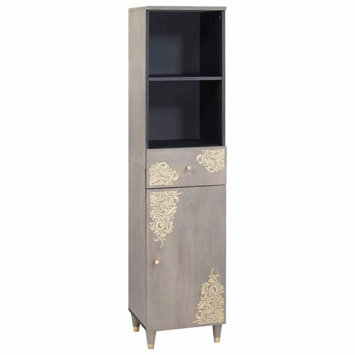 Gris Armoire de salle de bain avec tiroir Gris 38x33x160 cm - Meuble Rangement LV32241