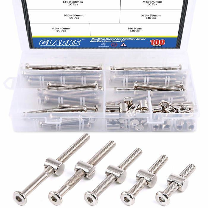 Lot de 100 vis à tête hexagonale M6 x 40 mm/50 mm/60 mm/70 mm/80 mm pour meubles berceaux chaises Plaqué nickel