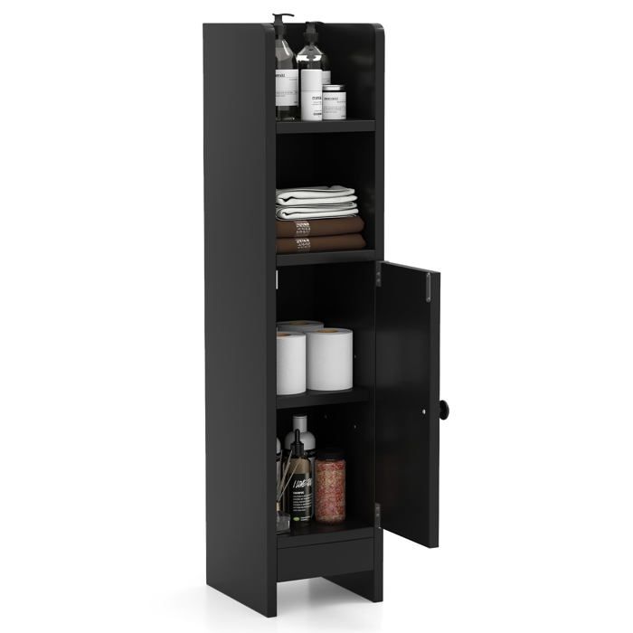 Armoire de Salle de Bain Étroite Petit Meuble de Rangement (Noir) Noir Noir PETIT MEUBLE DE RANGEMENT