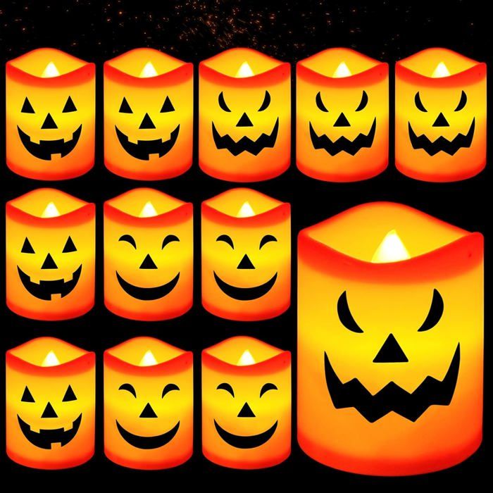 Bougies LED Halloween Citrouille 12 Pièces