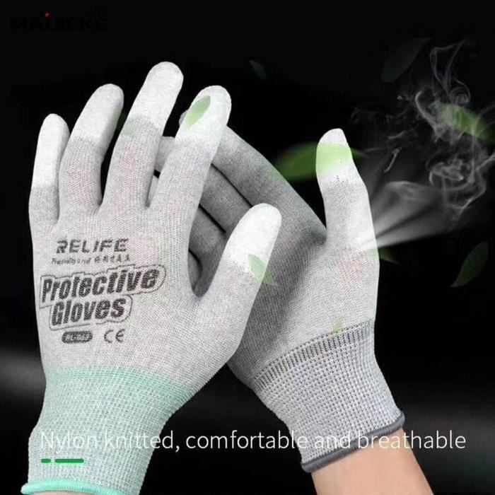 Lot De 12 Paires De Gants De Travail Anti-statiques PUG17-L - Enduit Polyuréthane - Taille Large