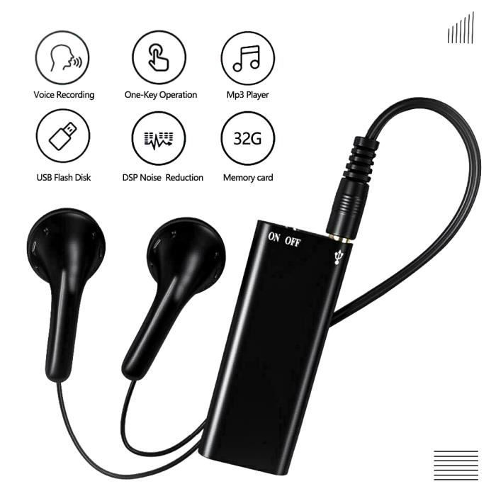 32G Enregistreur Audio Portable USB Charge MP3 Player Enregistreurs