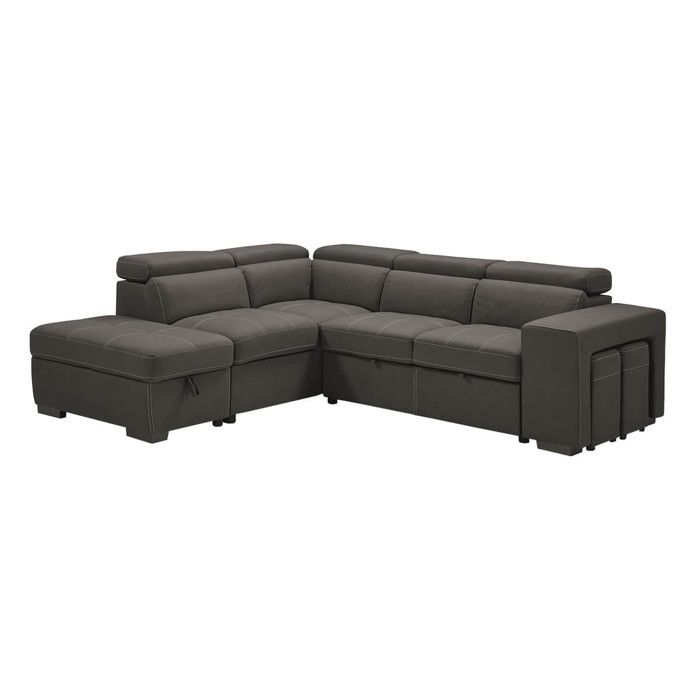NERA - Canapé dAngle  Gauche Convertible avec 2 Poufs et 1 Coffre Gris