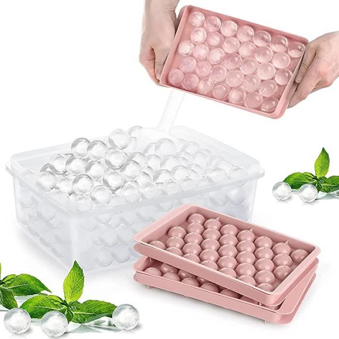 33 Bacs à Glaçons Ronds Avec Couvercle - Parfait Pour Whisky Et Cocktails, Couleur Rose