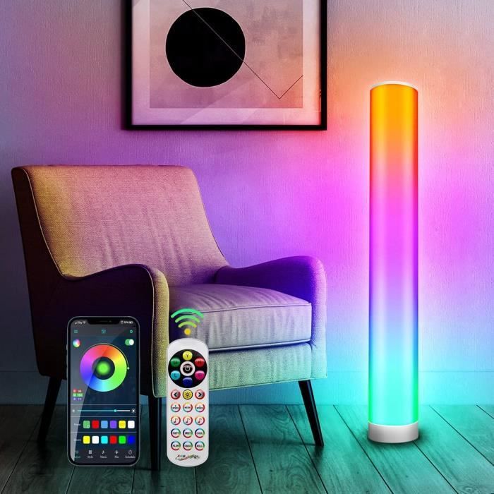 Lampadaire LED Bluetooth, RGB LED Lampadaire Salon sur Pied Moderne Lampe d' Ambiance Multicolore Dimmable avec Télécommande et[423] - Cdiscount Maison