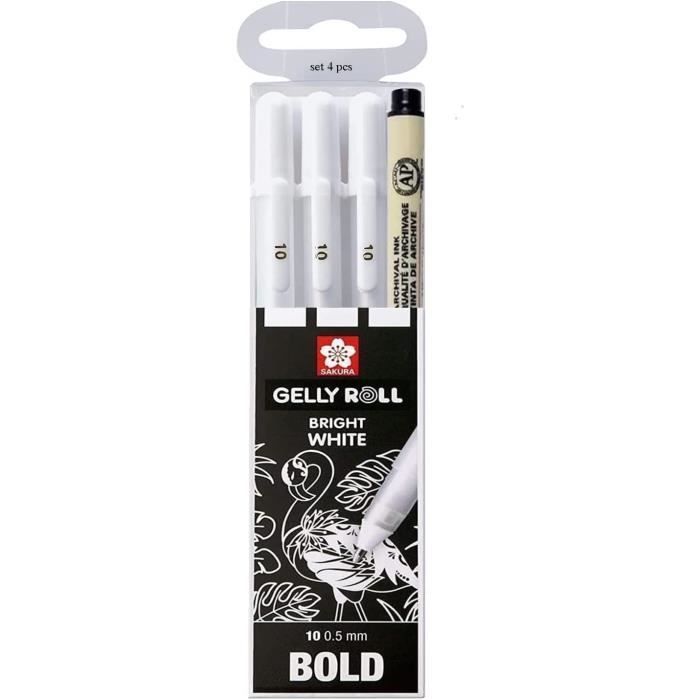 Gelly Roll Blanc, stylos Bright White dans un étui, taille 10 (0.5mm) +  Pigma Micron Noir A620 - Cdiscount Beaux-Arts et Loisirs créatifs