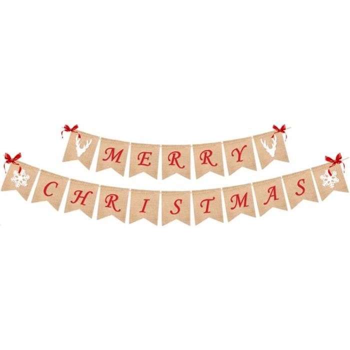 Guirlande Fanion Noel Banderole Bannière Vintage Toile de Jute avec