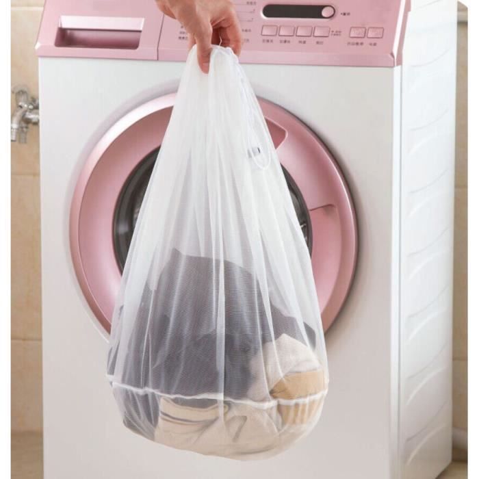 Sac à Linge En Maille Durable Avec Cordon Coulissant - Jaune Néon - Pour Rangement Pratique