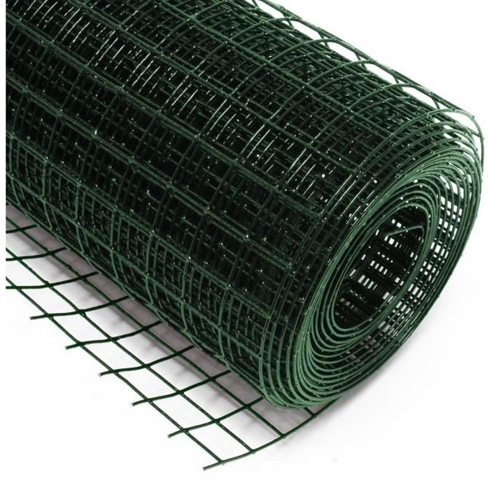 Fil de grillage Vert Maille carrée 25x25mm Rouleau 10m Hauteur 50cm Clôture Acier galvanisé Cage