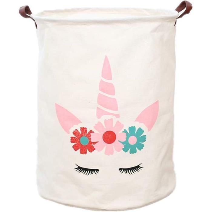 Grand Panier À Linge Pliable En Tissu Avec Poignées Motif Licorne Arc-En-Ciel[u3963