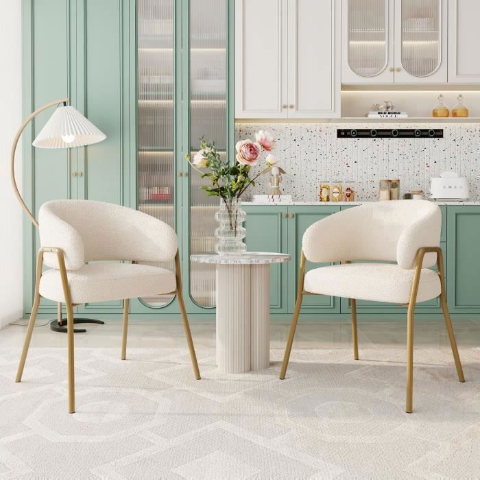 2 pcs Chaise de Salle à Manger Rembourrées avec Pieds dorésFauteuils Salon Scandinave pour Chambre Cuisine Bureau 49x48x78cm
