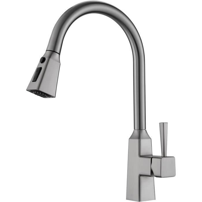 Robinet De Cuisine Extractible HUODAY - Pivotant 360°, Finition Brossée, Hauteur 40 Cm, Garantie 5 Ans