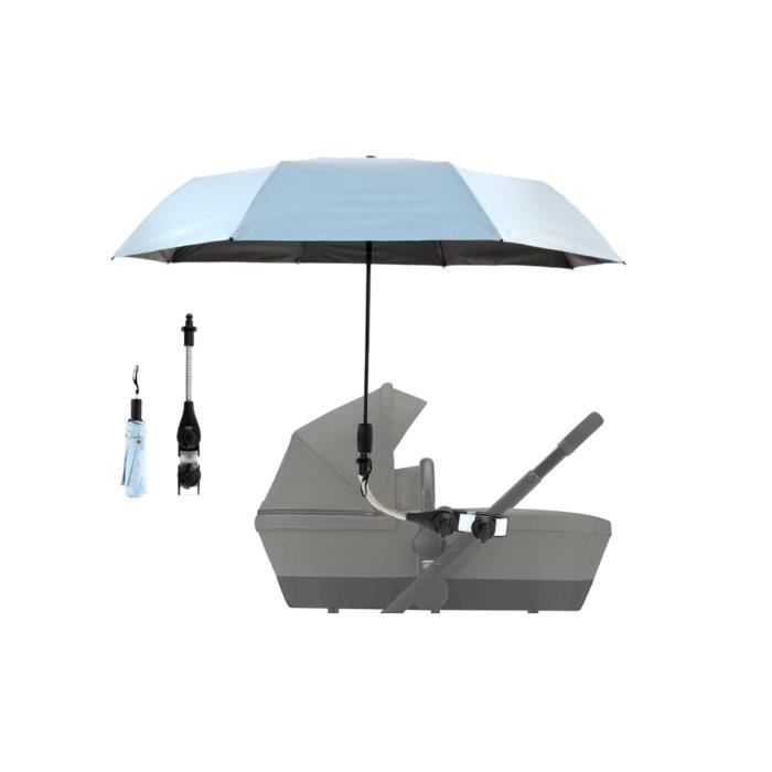 Ombrelle Poussette Universelle Anti UV 50+ Diamètre 90cm Parasol Poussette Pliable et Rétractable avec Pince Réglable (Bleu)