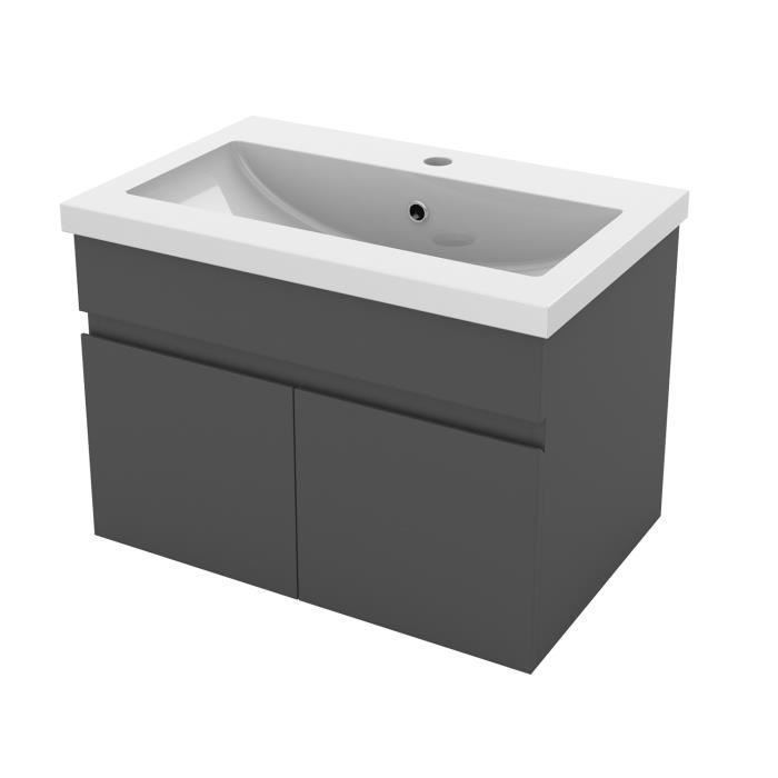 AICA Meuble de salle de bain 60cm à double porte suspendu Anthracite - Sans vasque