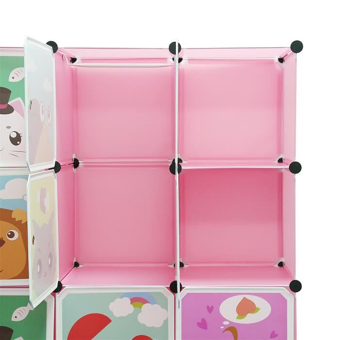 Meuble Rangement /Armoire De Rangement pour enfant - Rose - 111 * 37 * 147CM - 4 couches - 12 portes