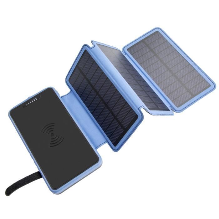 Batterie Externe Solaire 20000mAh Avec Panneaux - Chargeur Portable PD 15W, Lampe LED - Camping
