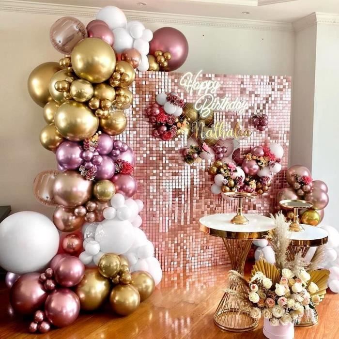 Kit Arche Ballon Rose – 164 Pièces – Rose Gold, Rose Vif, Blanc – Déco Anniversaire, Baby Shower, Mariage – Avec Outils