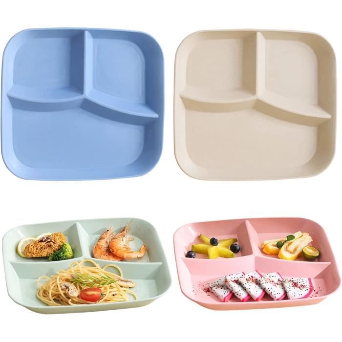 Assiettes En Inox à Compartiments Pour Enfants - 2 Pièces, 23 Cm, 3 Divisions, Incassable, Lavable Au Lave-vaisselle