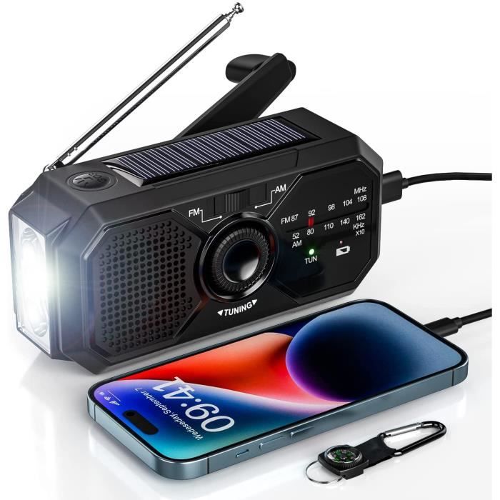 Radio dynamo1 Solaire Portable, Radio A Pile avec Manivelle, Lampe Radio dynamo1 Solaire Portable, Radio A Pile avec Manivelle, Lampe