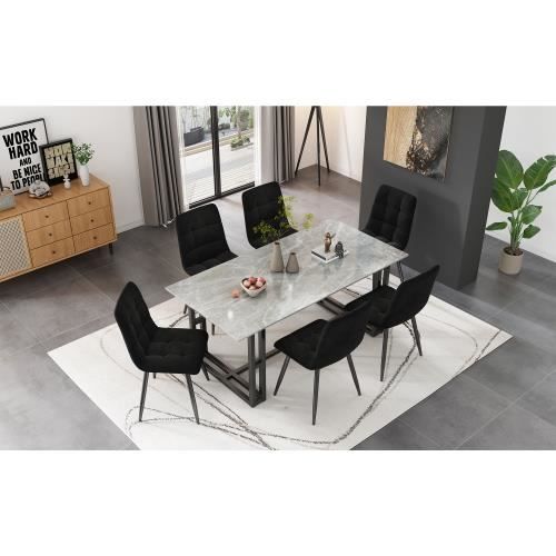 table de salle à manger avec plateau en pierre frittée et pieds en métal - noir/gris