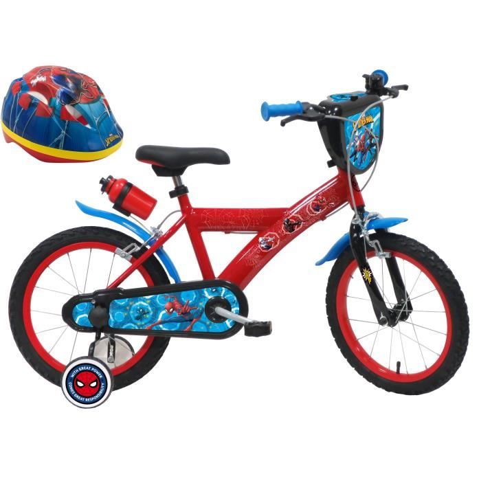 Vélo enfant 16'' ( 105 cm à 120 cm) SPIDERMAN équipé de 2 freins, bidon- porte bidon, pneus gonflables, plaque avant + CASQUE ! - Cdiscount Sport
