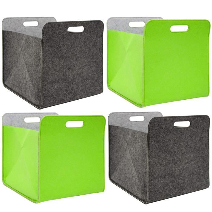 4 boîtes de rangement feutre 33x33x38 cm kallax panier étagère ikea gris vert