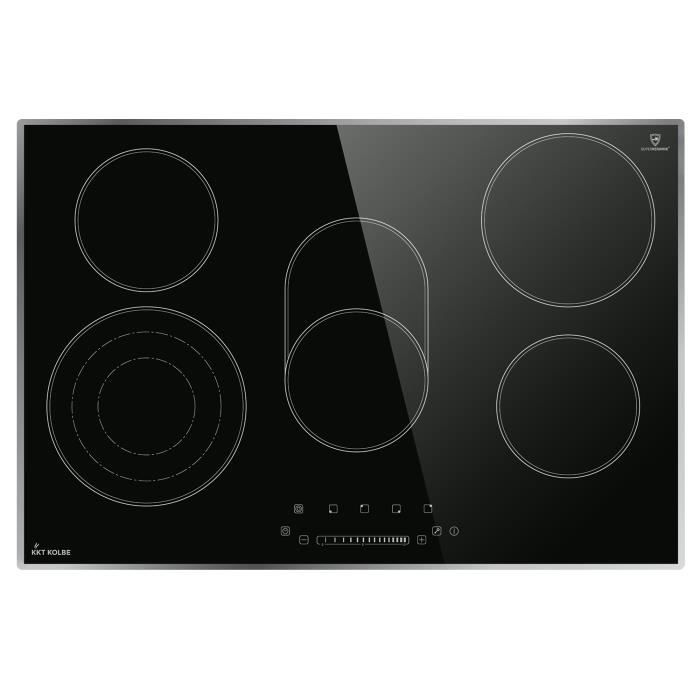 Plaques de cuisson electrique 77cm (vitrocéramique, autonome, 8,6kW, 9 marches, 5 zones, cadre
