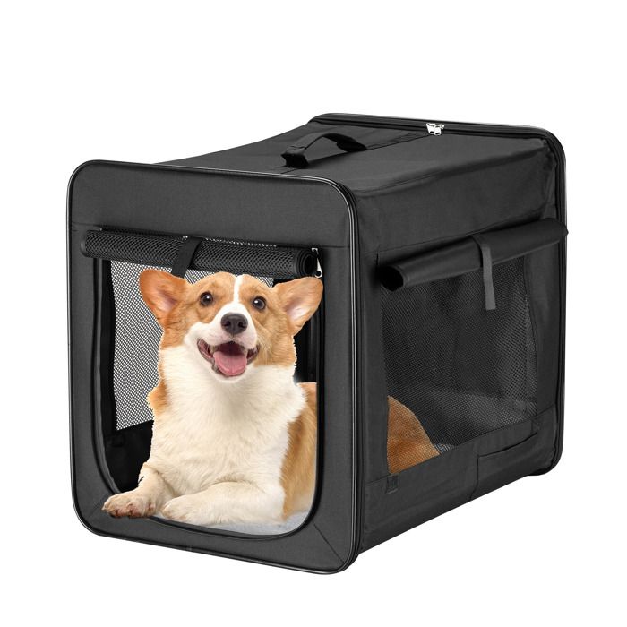 Wiltec Caisse de transport noire pliable pour chiens chats animaux domestiques - taille XL / 94 x 66 x 74 cm / charge max. 20 kg - a