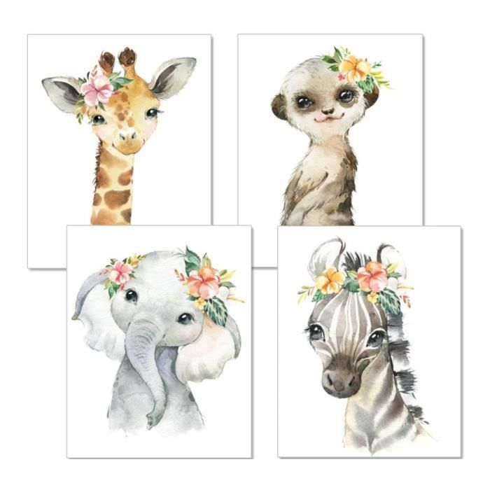 Set De 6 Posters Animaux Forêt - Format A4, Papier 300g/m², Pour Chambre D'enfant Fille