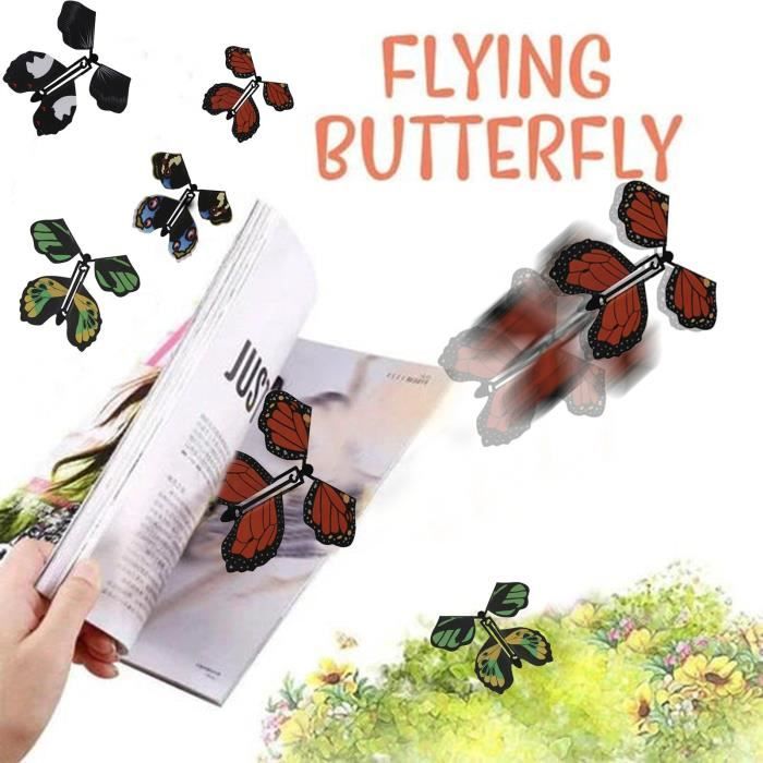 10 pièces Magic Flying Butterfly Rubber Band Powered Butterfly Wind up