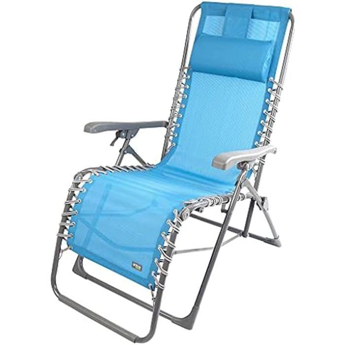 Chaise De Plage Pliante AKTIVE Fixe - Accoudoirs PVC, Tissu Textilène Bleu, Support 100kg - 5