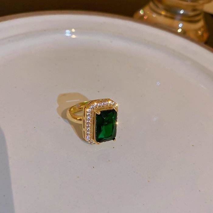 Anneaux verts - ensemble de bijoux de luxe plaqué or 18 carats, émeraude, boucles'oreilles, collier en Zircon
